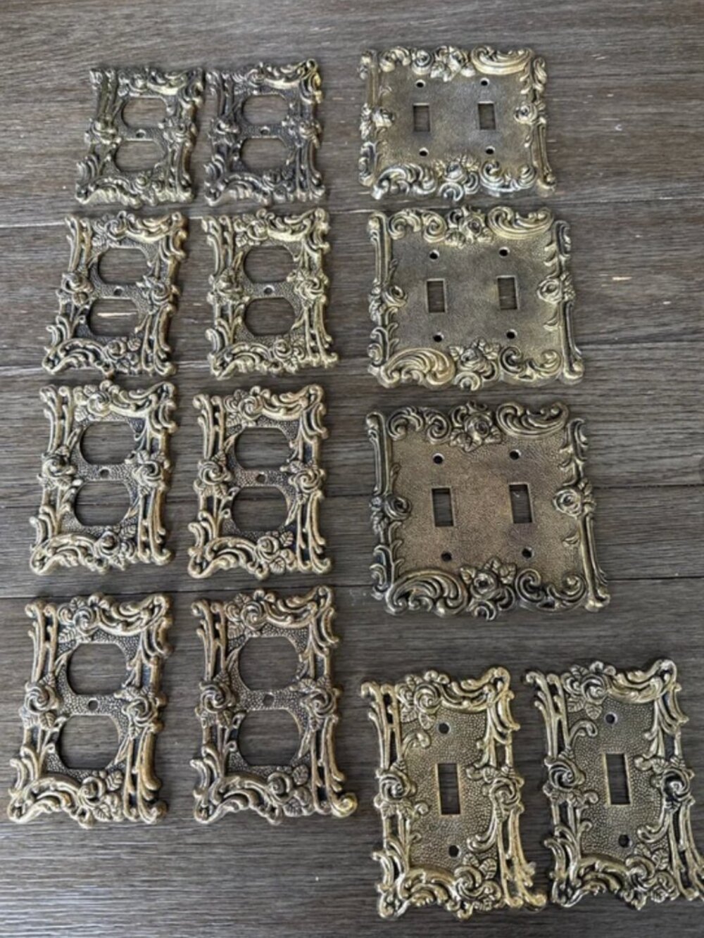 Vintage AmerTac Ornate Brass Switch & Outlet Covers 13pc Set 1960s